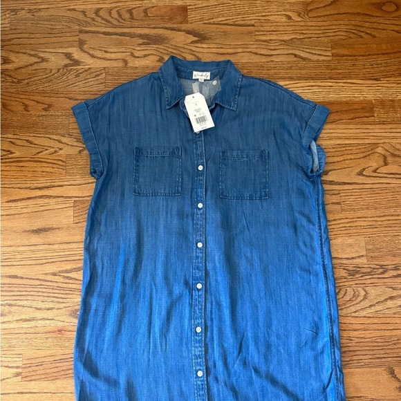 Wonderly Blue Mini Shirt Dress Notched Collar Casual - Picture 6 of 8